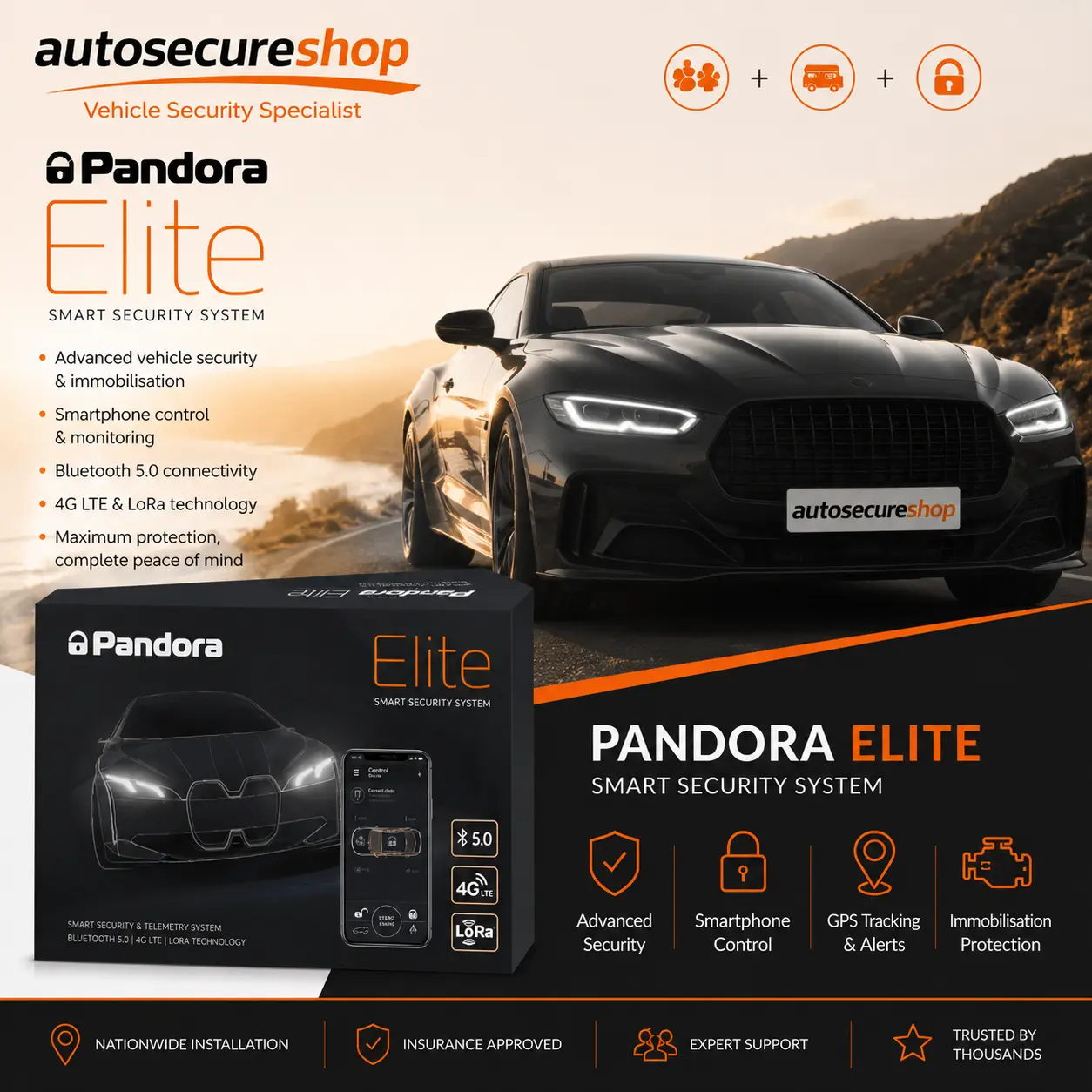Pandora Elite Smart Security System professionally installed by Autosecureshop on a luxury performance vehicle.
