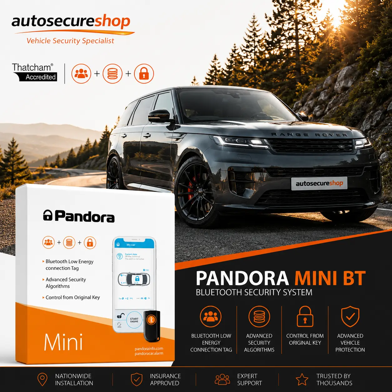 Pandora Mini BT Bluetooth vehicle security system professionally installed by Autosecureshop.