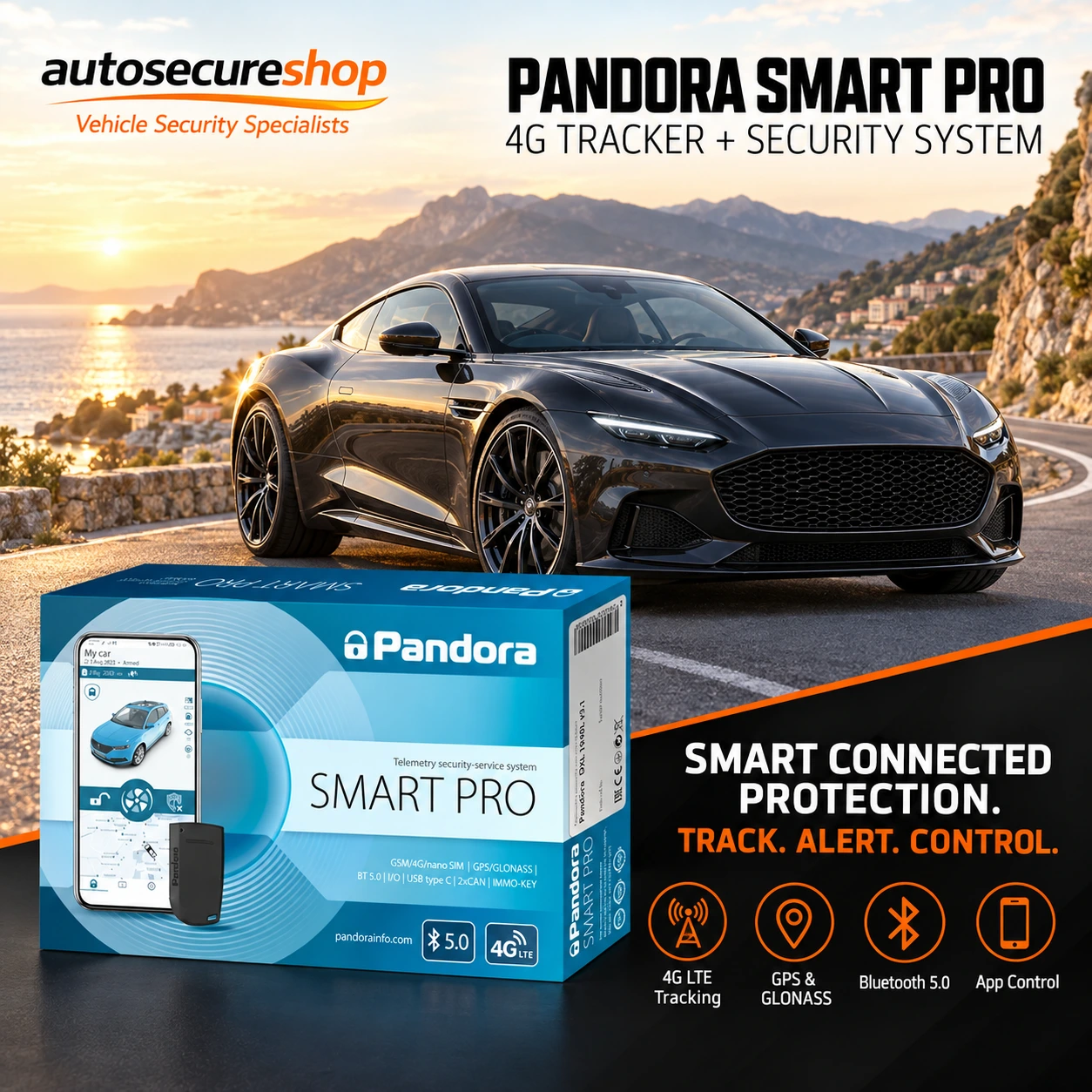 Pandora Smart Pro 4G vehicle tracker and smart security system with app control
