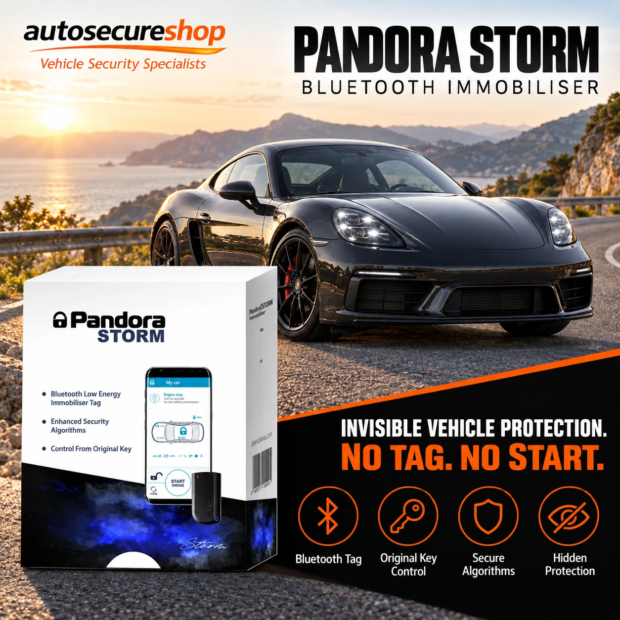 Pandora Storm Bluetooth immobiliser with wireless tag protection installed by Autosecureshop